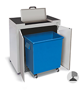 900mm wide waste cabinet with access flap and mobile bin